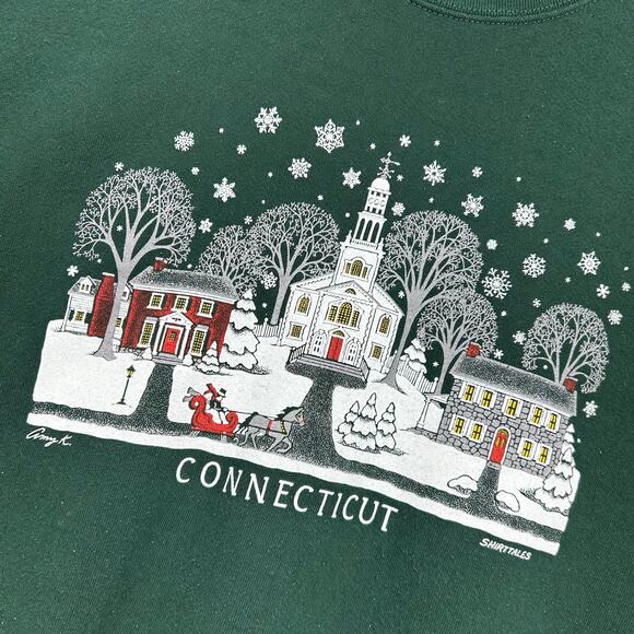 VTG 90s Men's Fruit of the Loom Connecticut Christmas Heavweight Crewneck Sz L - Picture 3 of 5